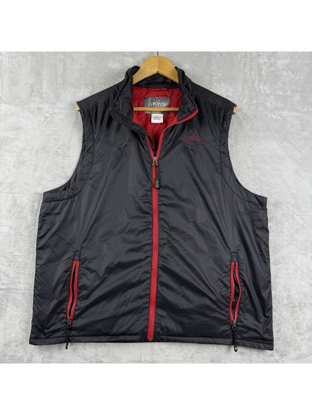Orvis Trout Bum Men’s L Black Red Full Zip Fishing Vest Lightweight Golf Sporty